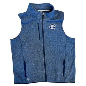 Men’s Zusa Blue Fleece Zip Vest Zipper Pockets Space Protection Program Patch XL